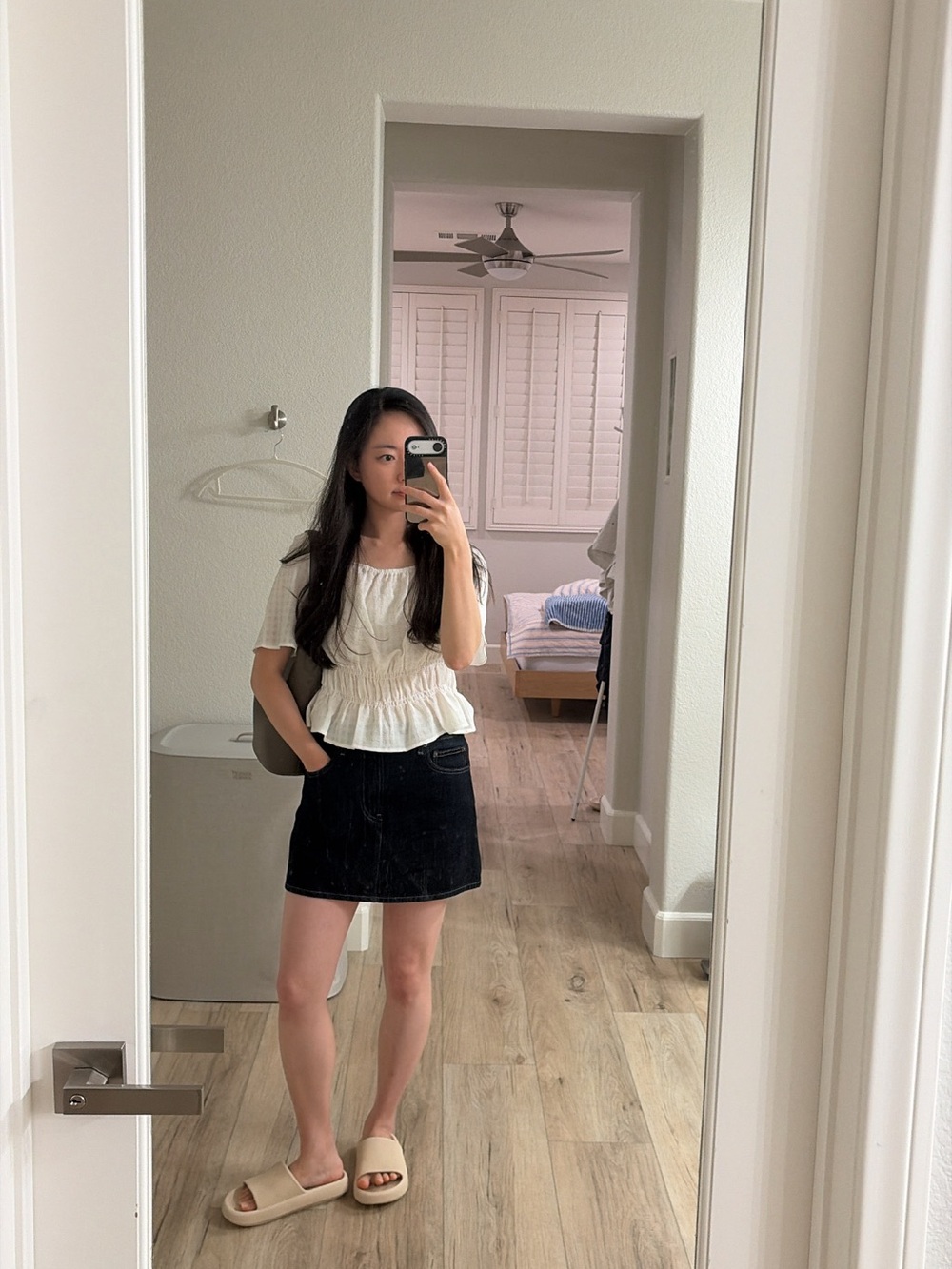 SPAO White Textured Smocked Peplum Blouse – Korea